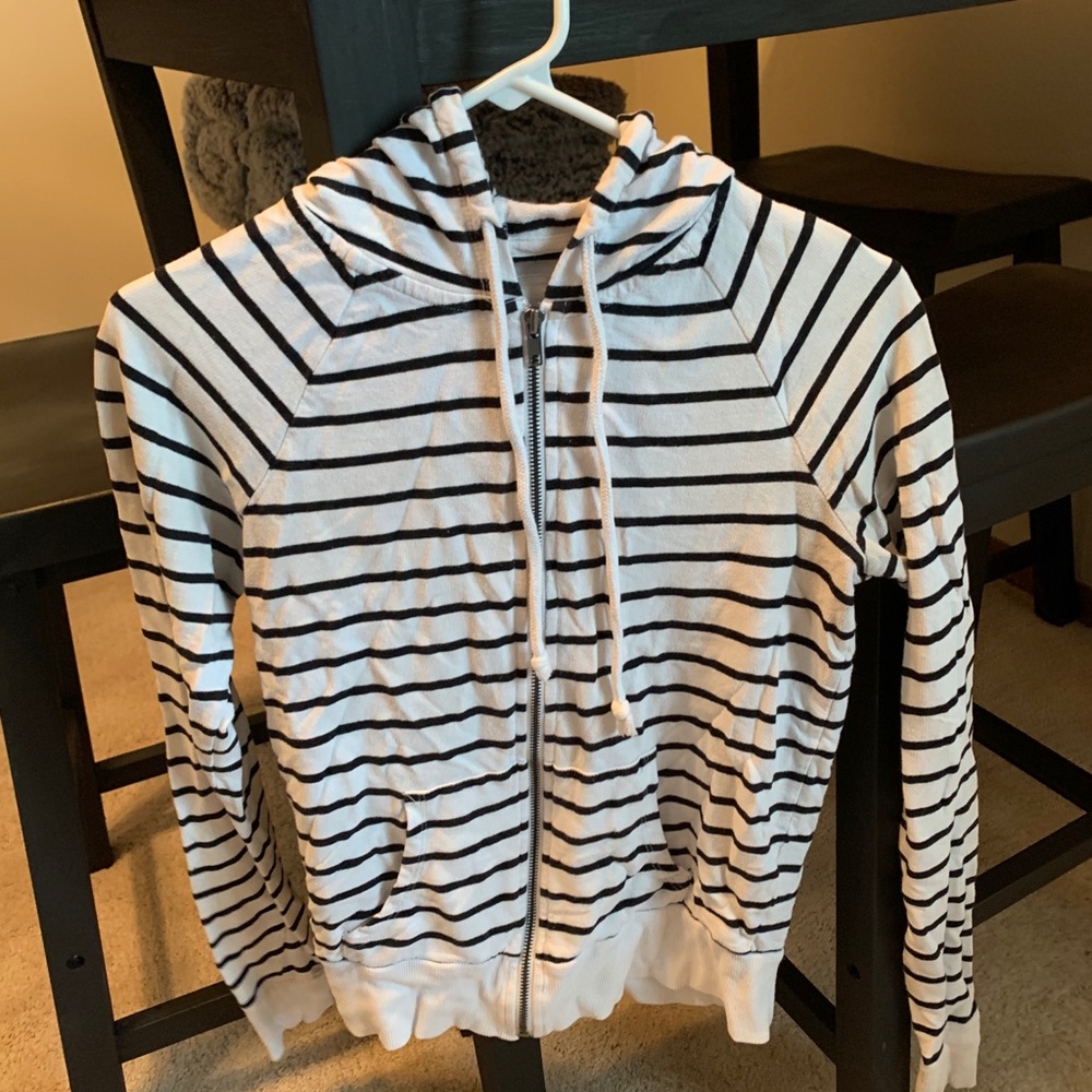 Black and white zip up with hood